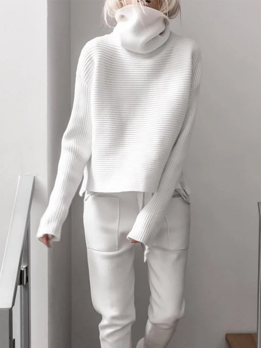 Turtleneck Knitted Two Pieces Pants Suits