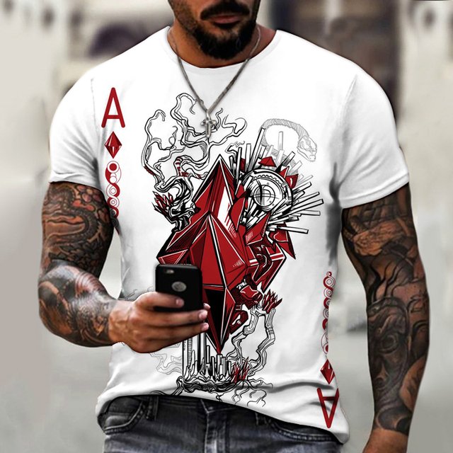 Men's Fashionable Casual Poker Print T-Shirt - DUVAL