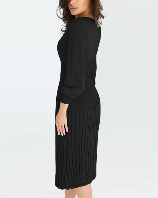 Autumn winter knitted slim pleated dress