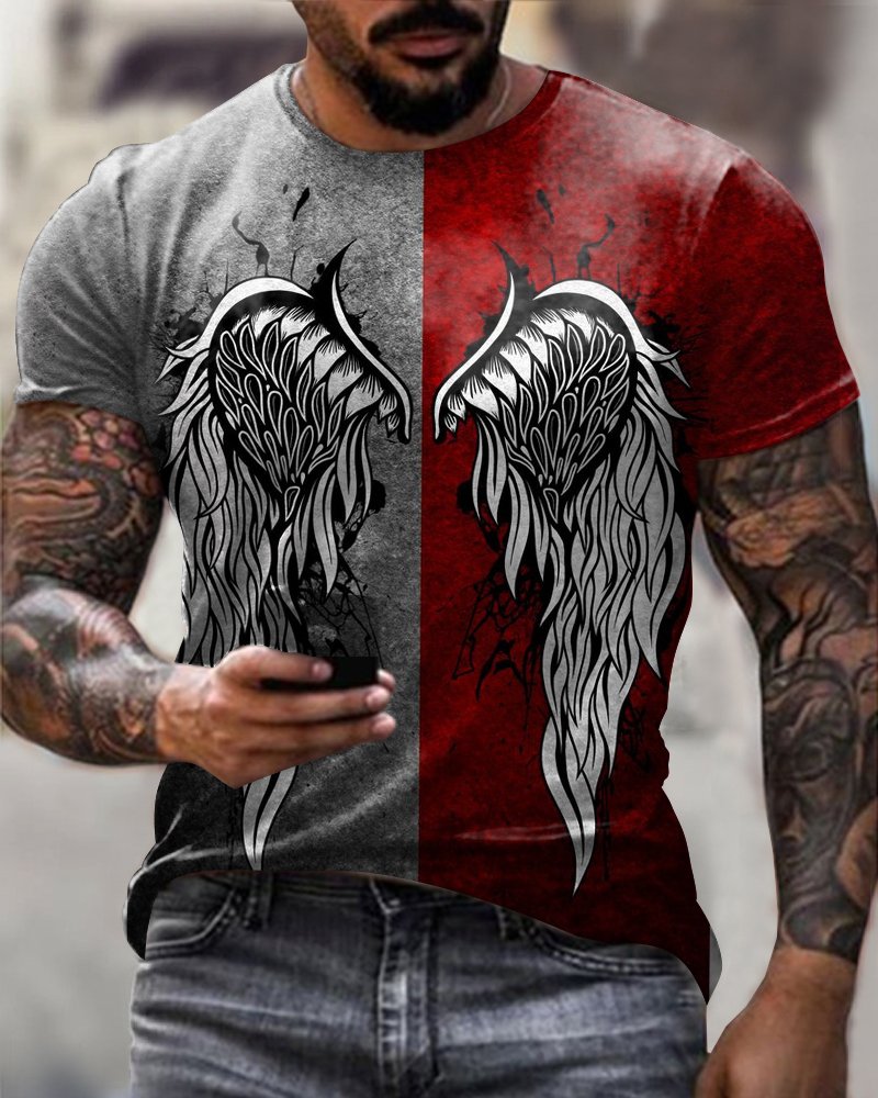 Wings Grey Red Matching Men's T-Shirt - DUVAL