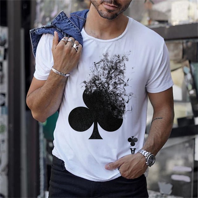 Men's Fashionable Casual Poker Print T-Shirt - DUVAL