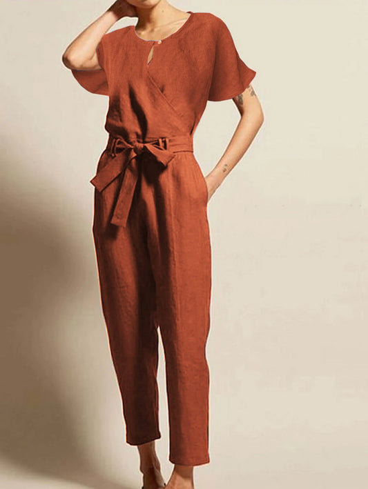 Short sleeves Belted Jumpsuit - DUVAL