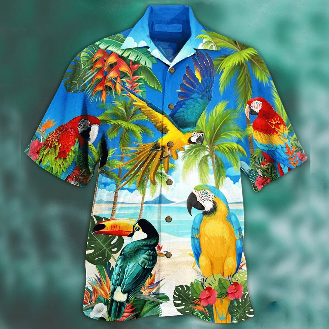 Men's Bird Seaside Beach Short Sleeve Shirt - DUVAL