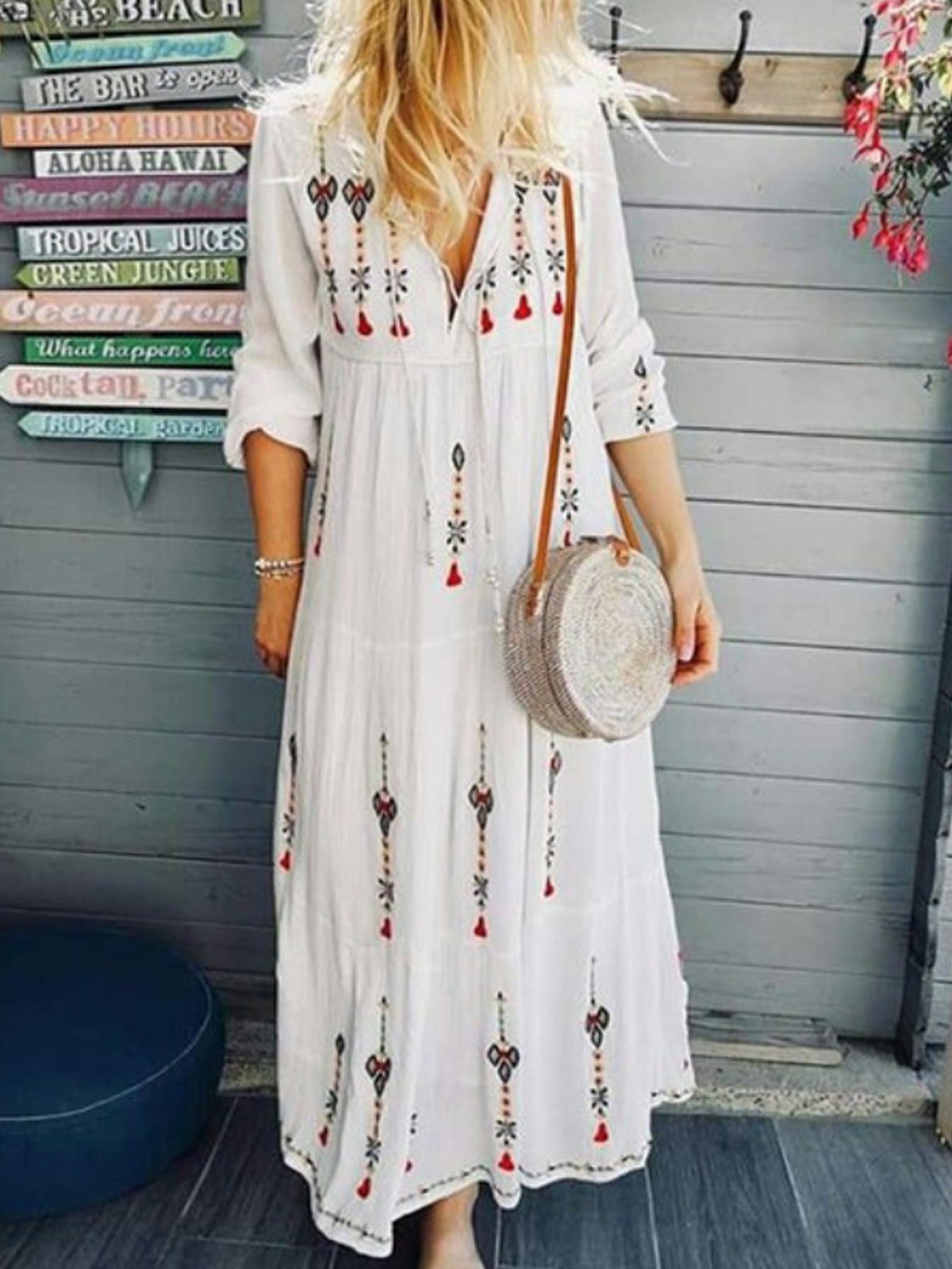 Printed V Neck Women Dresses