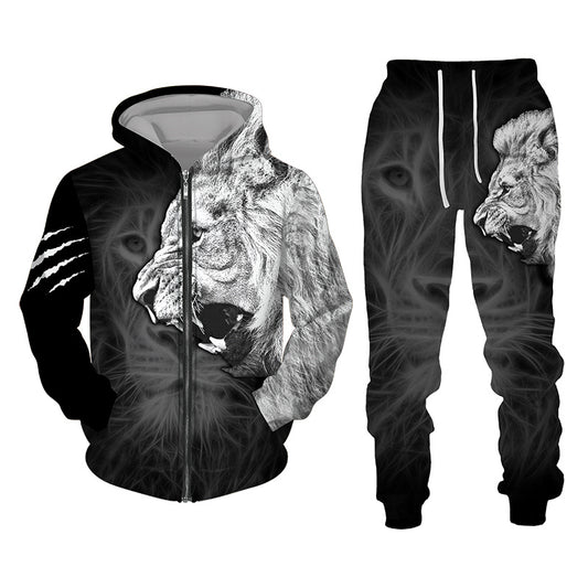 3D Tracksuit Sets Lion Print Edition Black/White