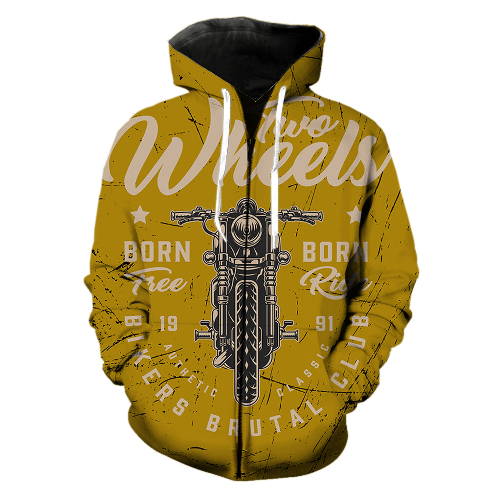 Five Wheels Motorcycle Men's Zipper Hoodie