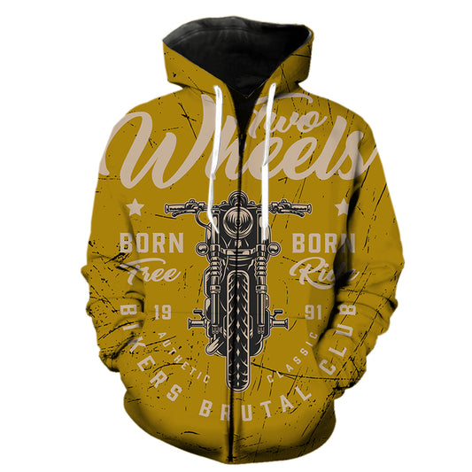 Five Wheels Motorcycle Men's Zipper Hoodie