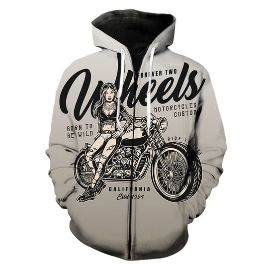 Forever Two Wheels Motorcycle Men's Zipper Hoodie