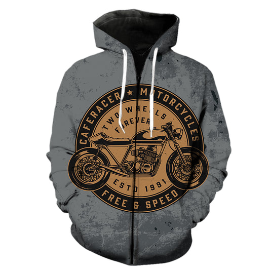 Free and Speed Motorcycle Men's Zipper Hoodie