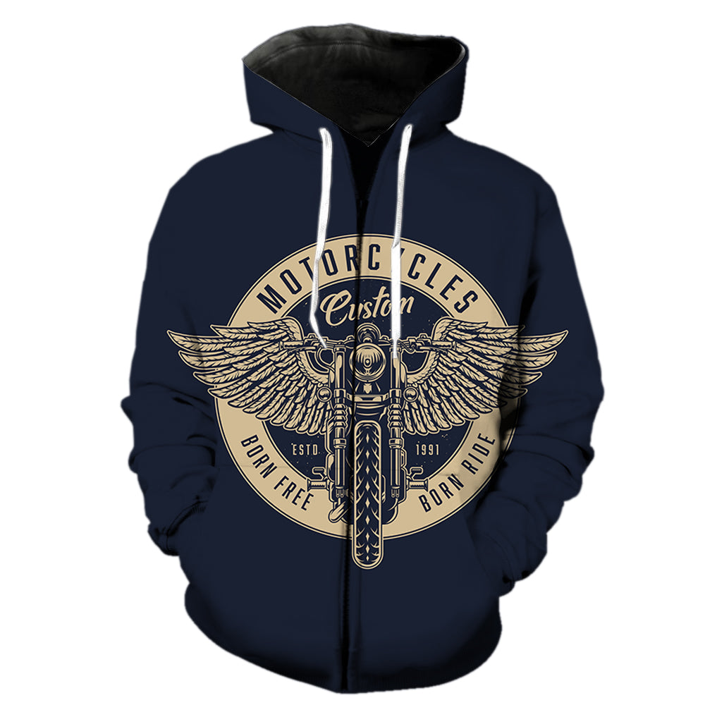 Born Free Born Ride Motorcycle Men's Zipper Hoodie