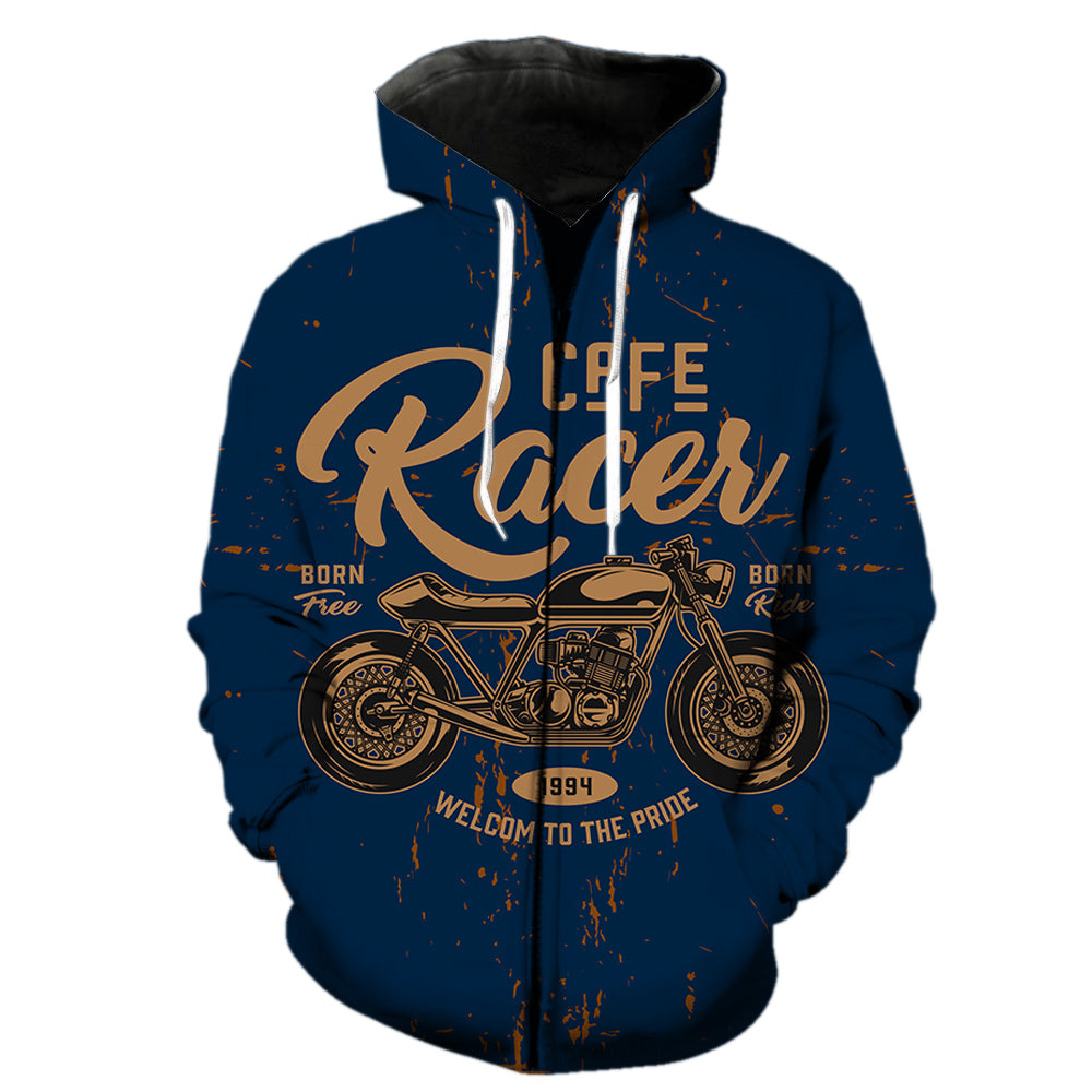 Cafe Racer Motorcycle Men's Zipper Hoodie