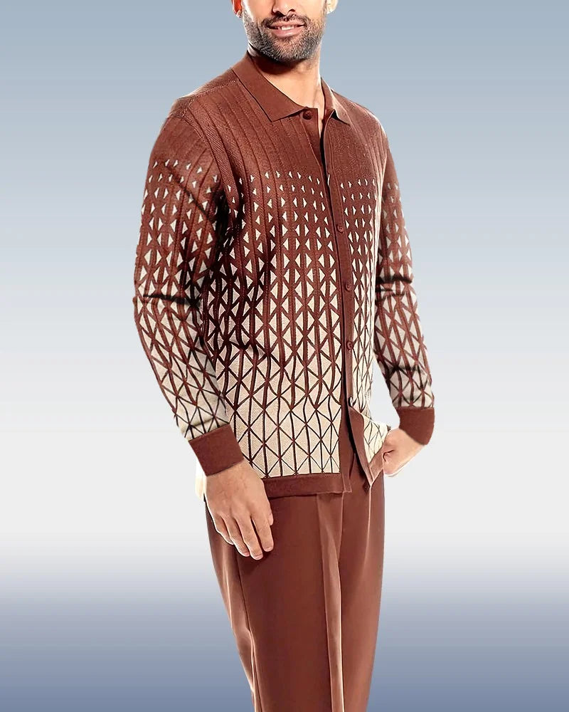 Brown Criss Pattern Walking Suit Long Sleeve Suit