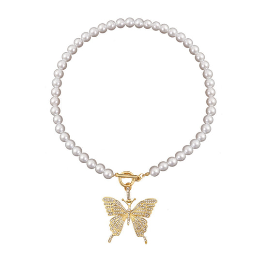 Pearl Butterfly Clavicle Necklace