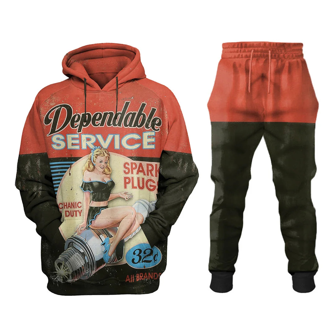 Vintage Motorcycle Colorblock Sweatshirt Set - DUVAL