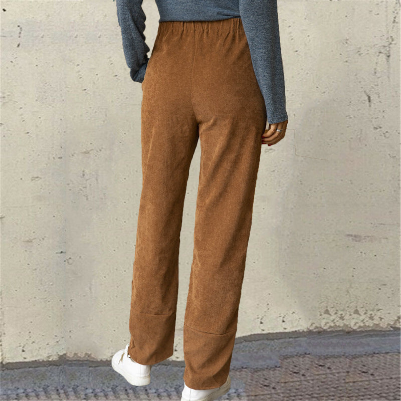 Thick corduroy straight-leg slacks