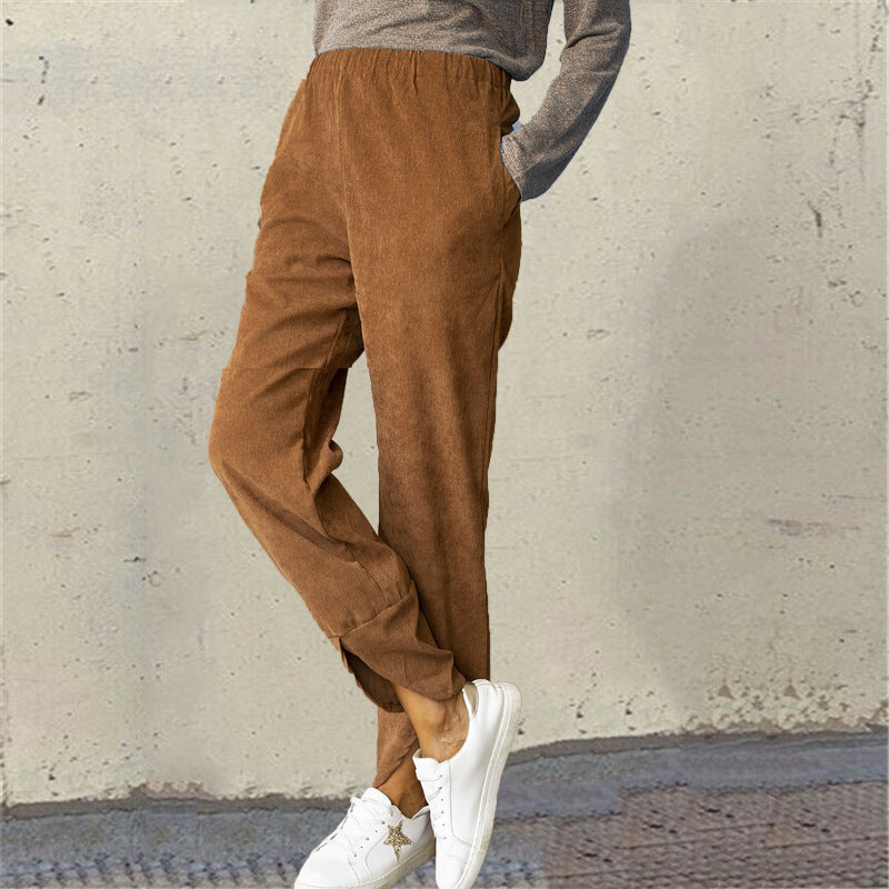 Thick corduroy straight-leg slacks