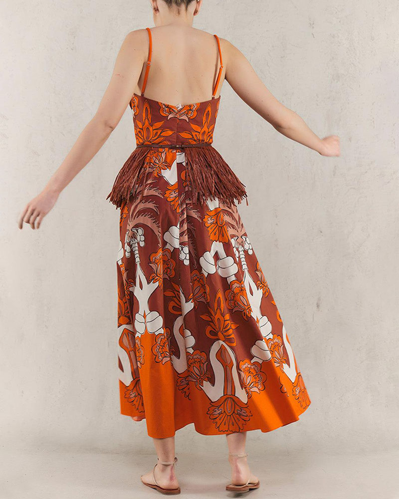 Orange Palm Tree Print Slip Dress