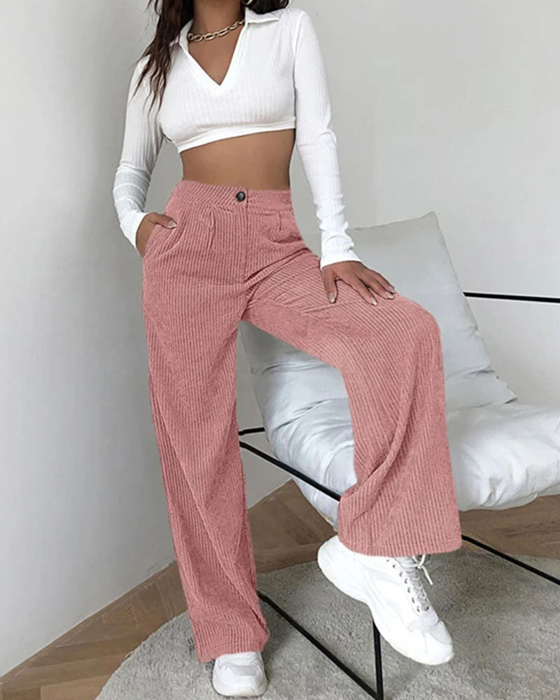 Corduroy Loose Straight-Leg Trousers