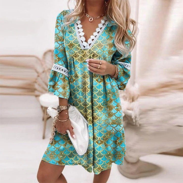 Lace Panel Casual Resort Dress - DUVAL