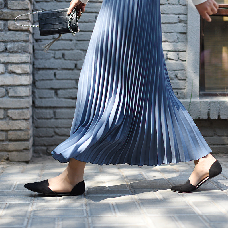 High waist elastic waist pleated skirt