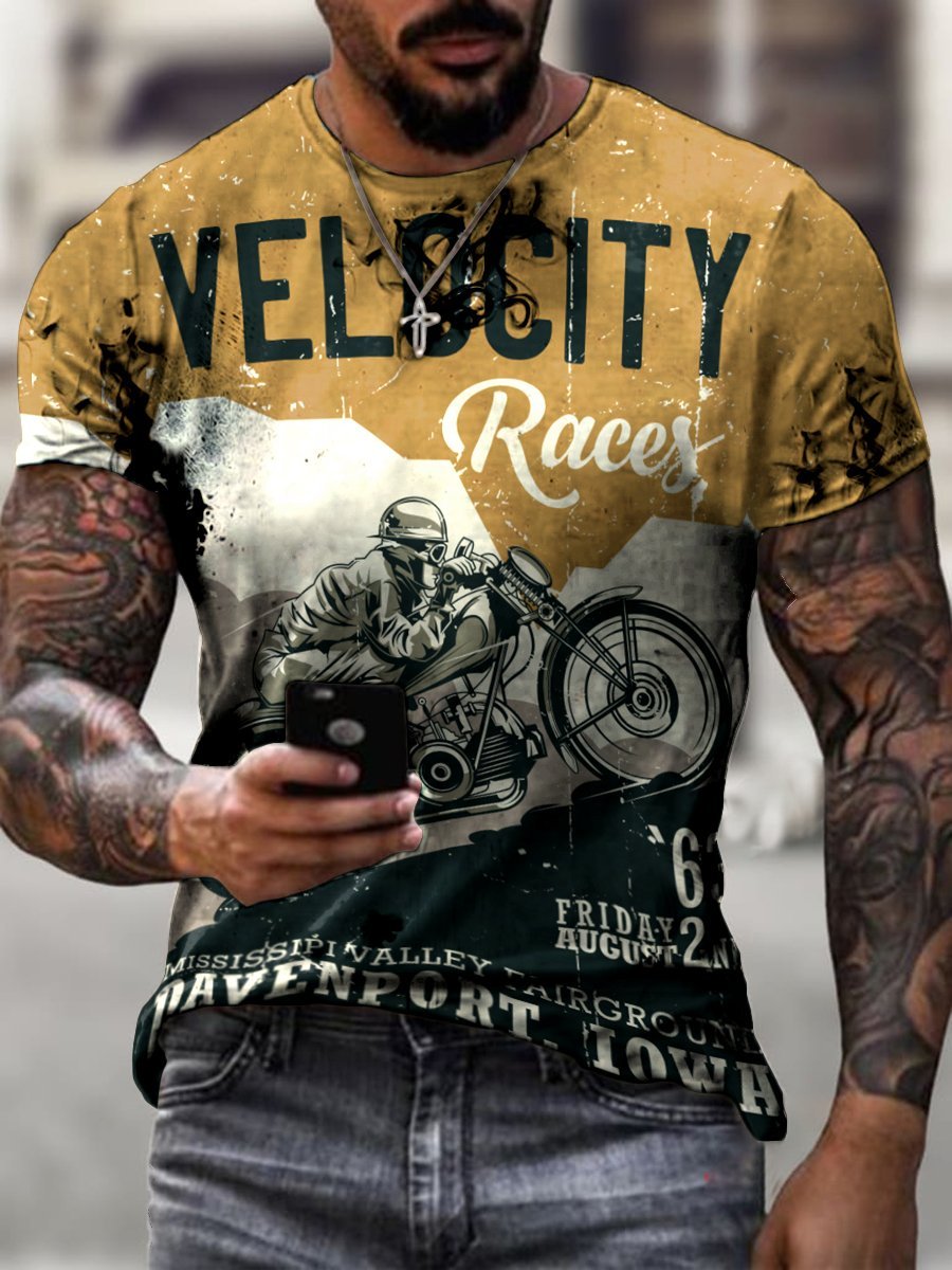 Retro Motorcycle Slogan Print T-shirt - DUVAL