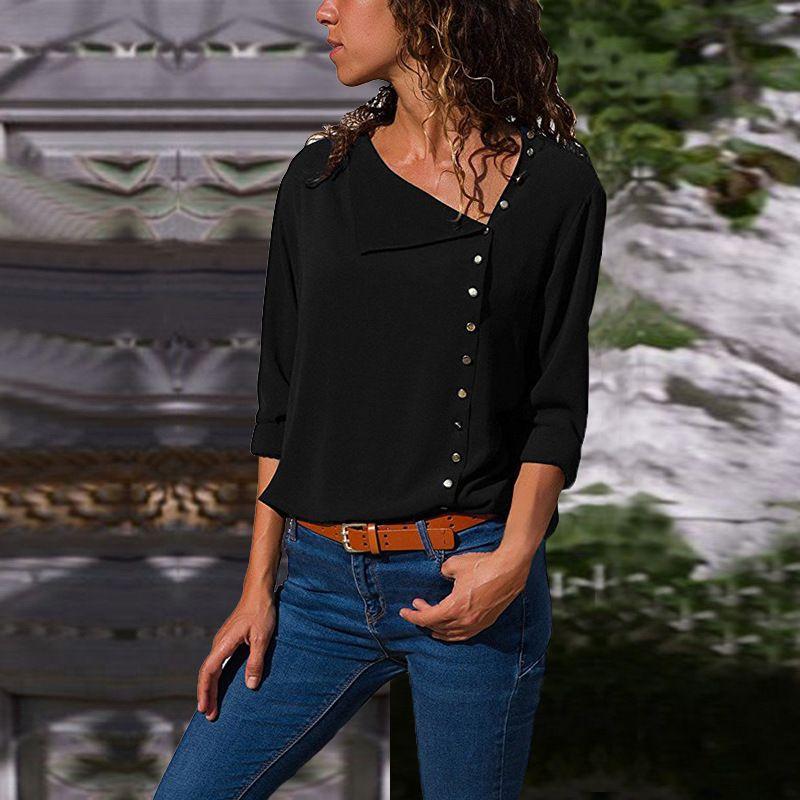 Oblique Collar Long-sleeved Shirts