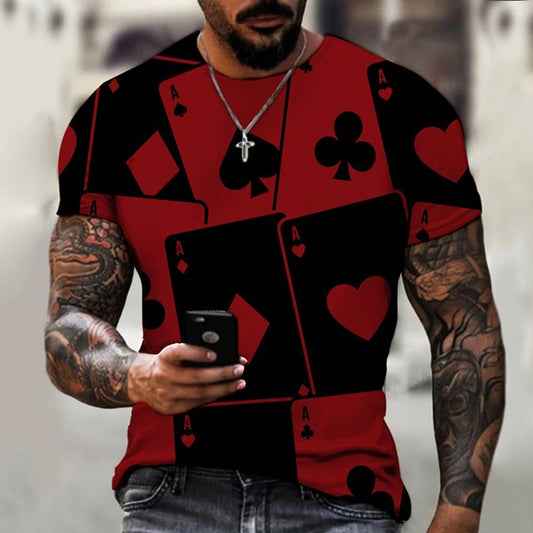 Men's Fashionable Casual Poker Print T-Shirt - DUVAL