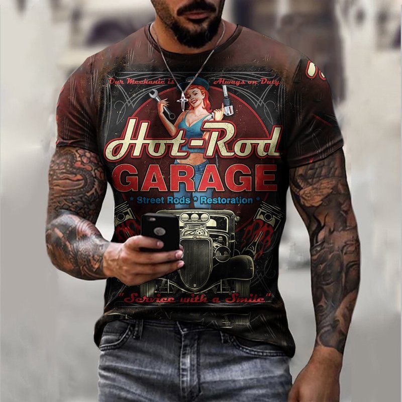 Retro Metal Hot Rod Garage Casual T-Shirt - DUVAL