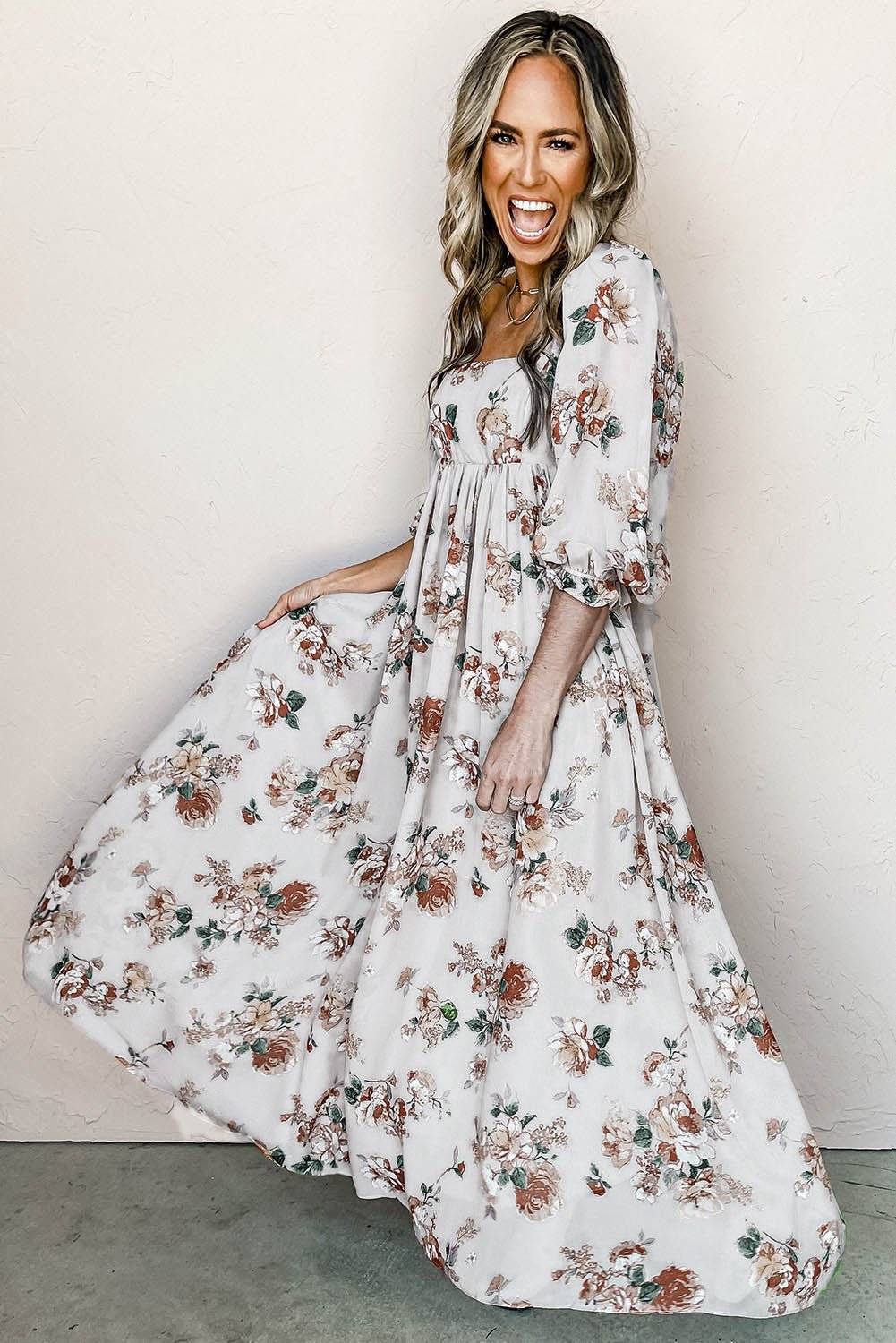 Square Neck Floral Maxi Dress - DUVAL