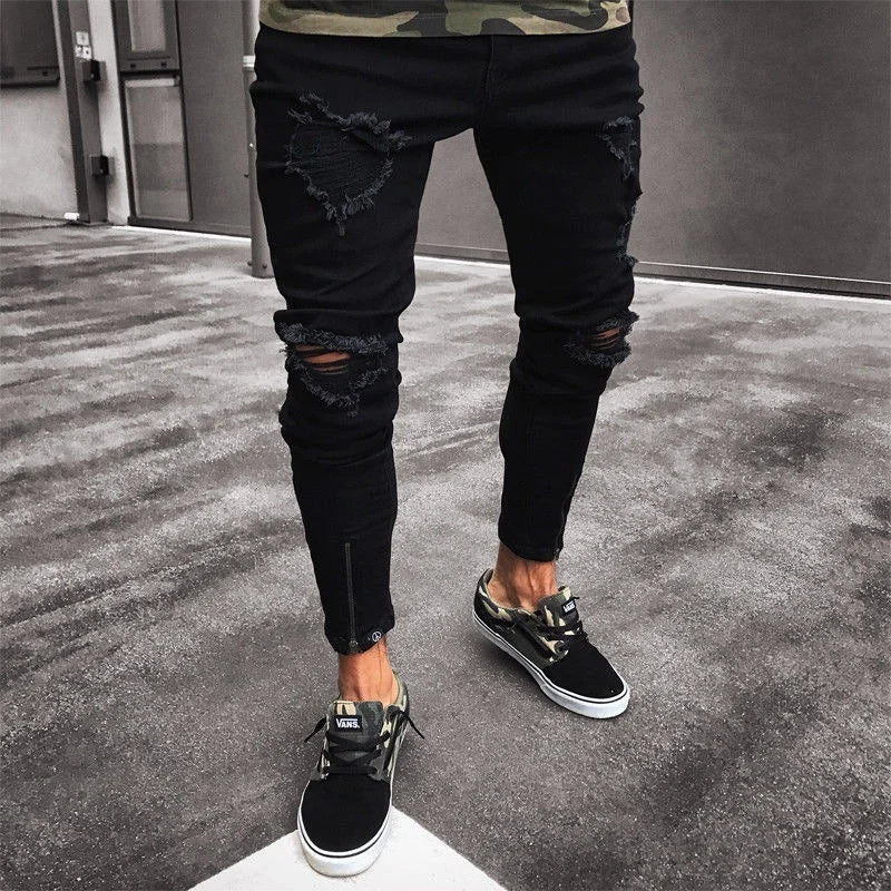 Men's Street Ripped Slim Denim Trousers - DUVAL