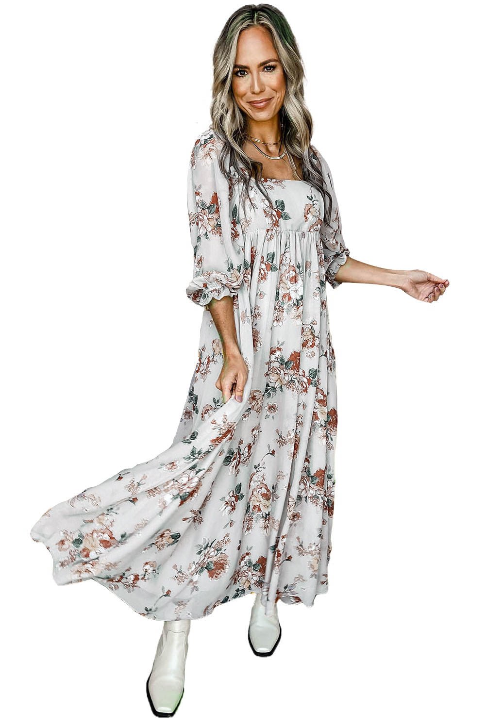 Square Neck Floral Maxi Dress - DUVAL