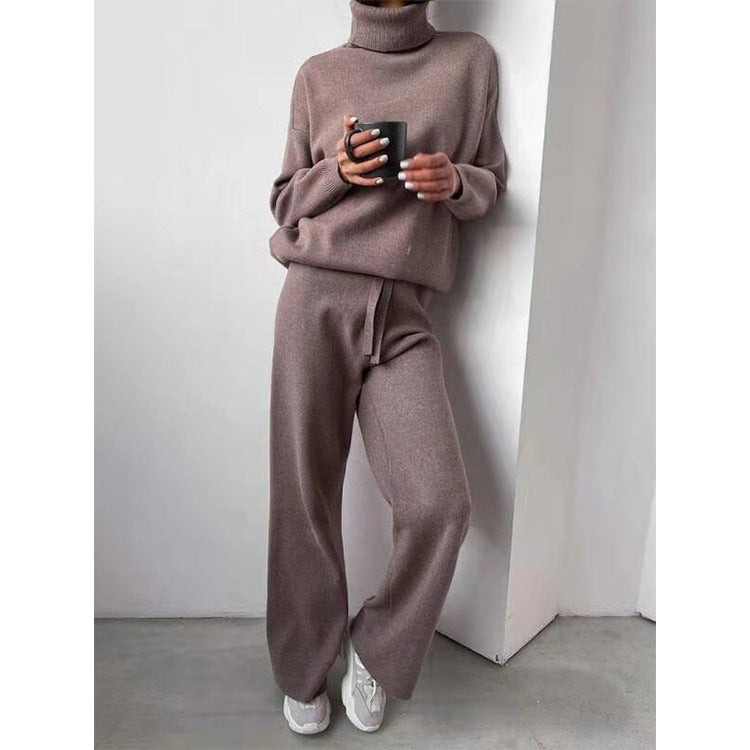 Turtleneck Solid Color Sweater Knit Set