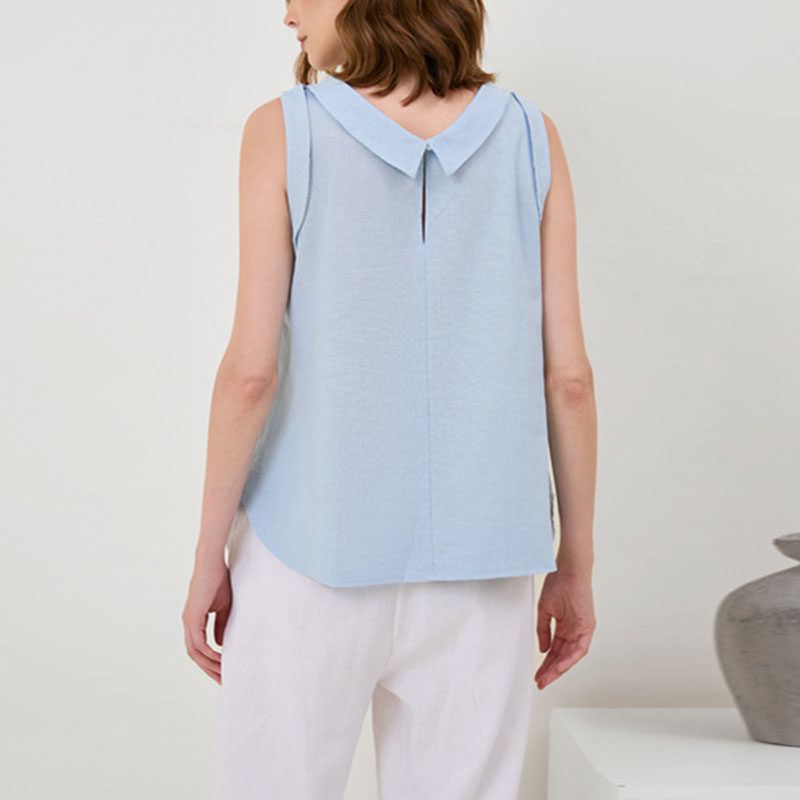 Women's lapel collar sleeveless cotton linen shirt