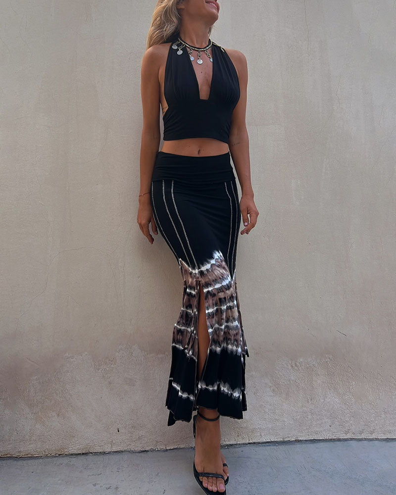 Elegant Slit Abstract Print Skirt