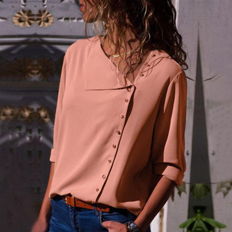 Oblique Collar Long-sleeved Shirts