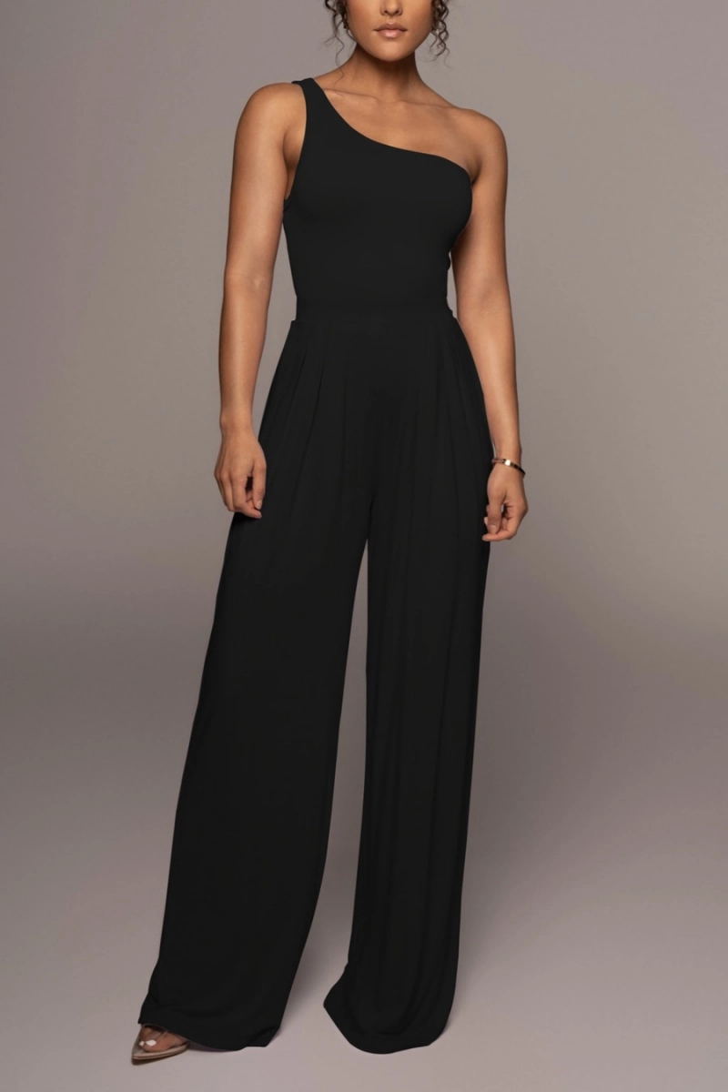 Diagonal Neck Neck Knit Jumpsuit