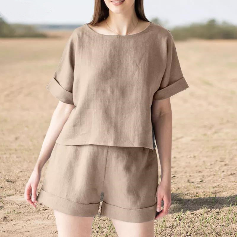 Women's casual cotton and linen two piece set