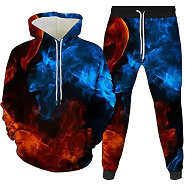 Men Tracksuit 3D Hoodie Jogger Set Couples Printed Tracksuit Sweatshirt Sweatpants Style 11 5X-Large - DUVAL