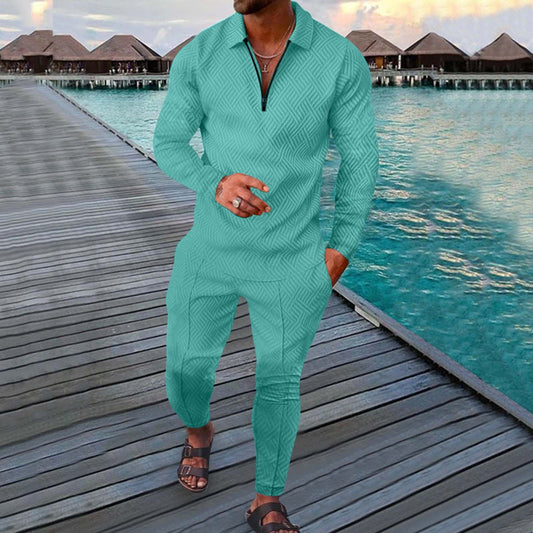 Overseas Sky Blue Luxury Long Sleeve Polo Suit