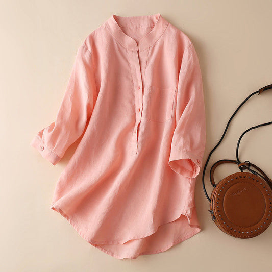 Spring summer plus size cotton linen shirt