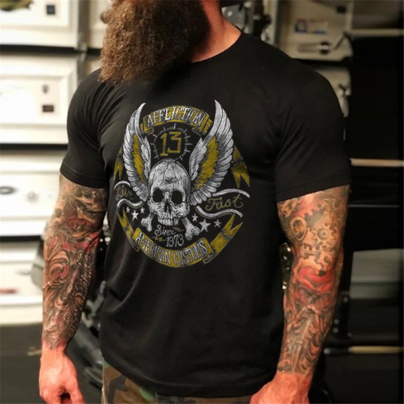 Indian Skull Head Biker Dark T-Shirt - DUVAL