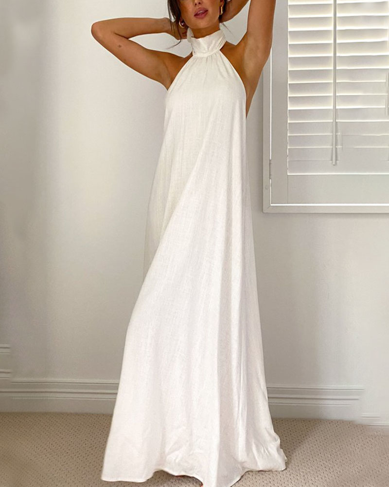 Fashion halter neck open back long dress