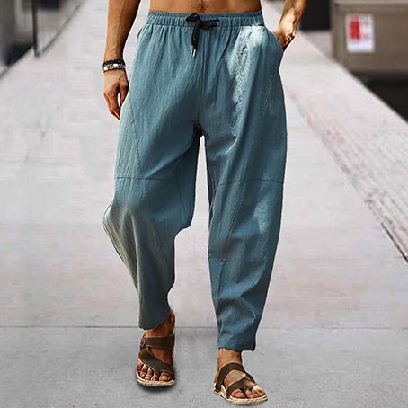 Men's Linen Loose Drawstring Hip-Hop Lantern Pencil Pants - DUVAL