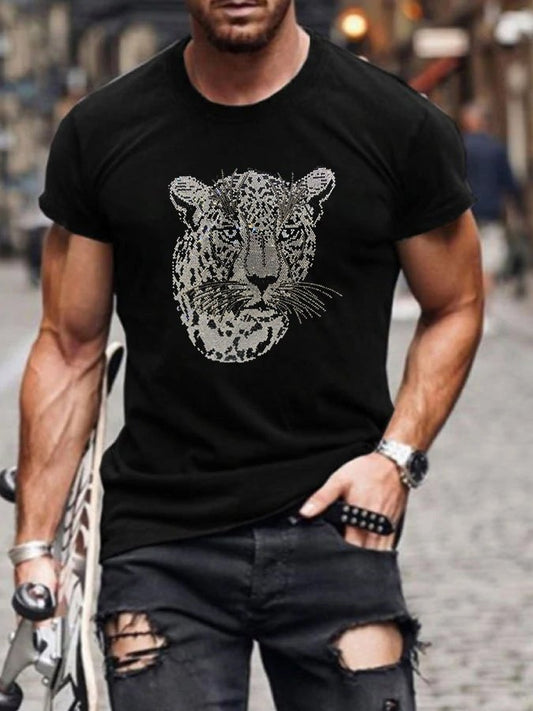 Men's Stylish Casual Black Rhinestone T-Shirt - DUVAL