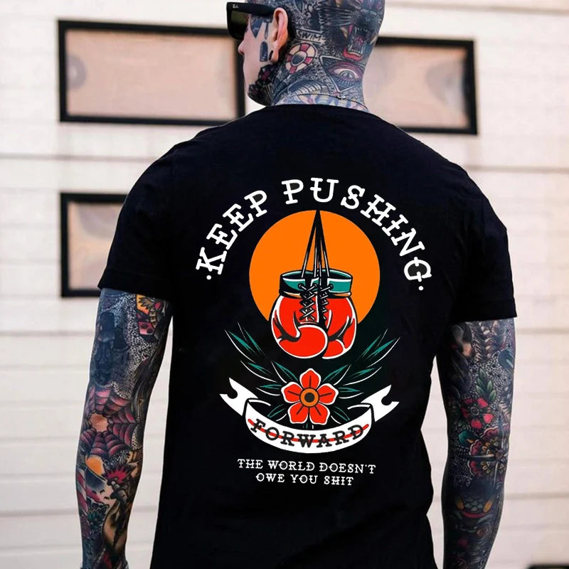 KEEP PUSHING Heart and Flower Couple Models T-Shirt