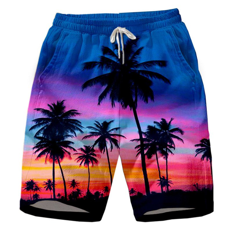 Men's Casual Island Sunset Gradient Print Beach Shorts - DUVAL