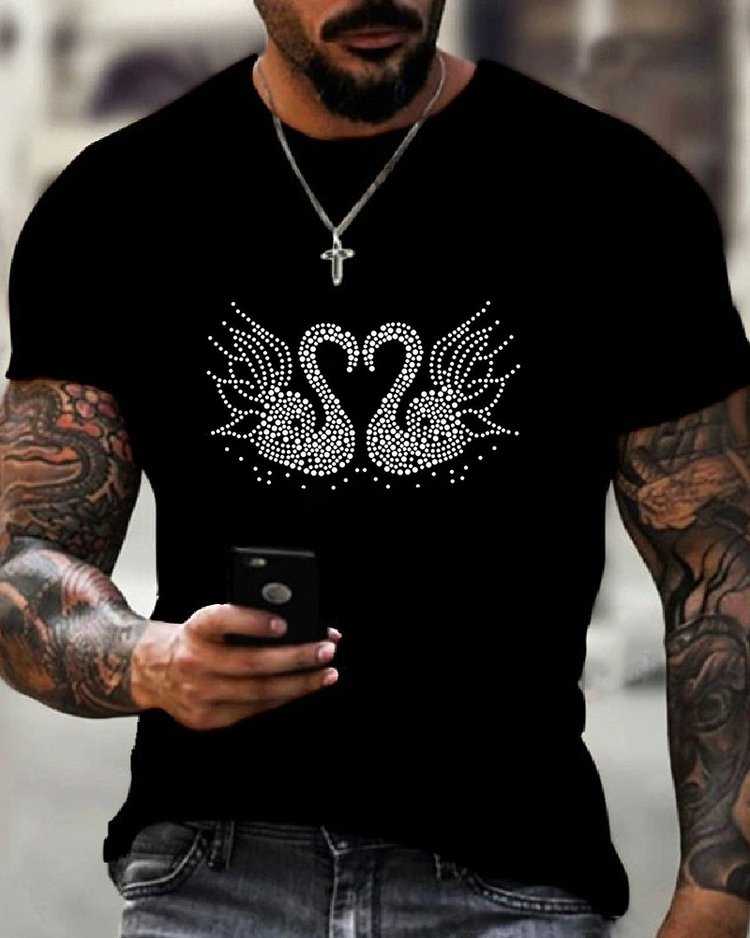 Men's Stylish Casual Black Rhinestone T-Shirt - DUVAL