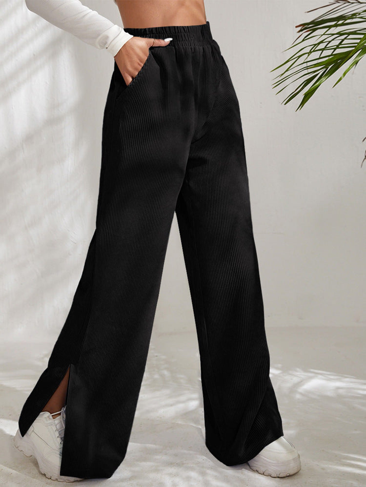 High Waist Corduroy Panel Slit Lounge Pants