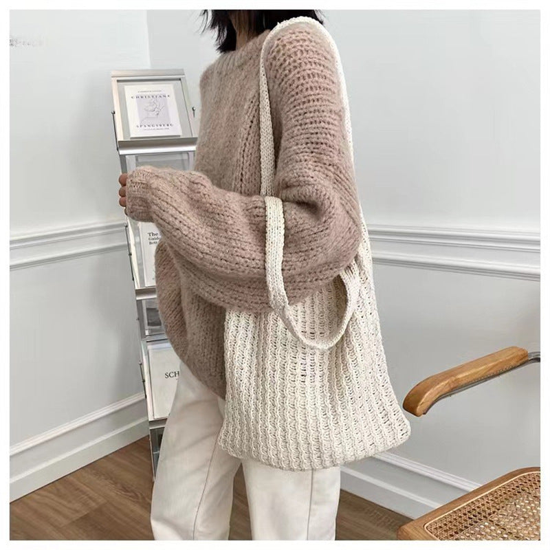 Retro simple knitted bag large capacity bag