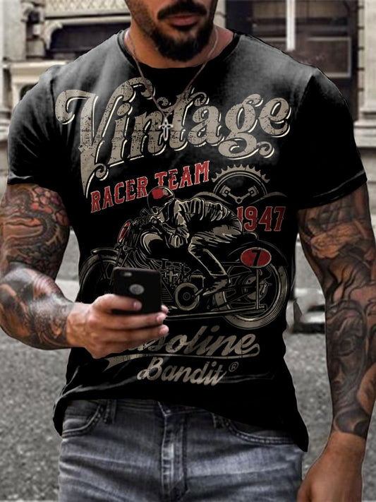 Men's Crew Neck Motorcyle Short Sleeve Tops T-shirts - DUVAL